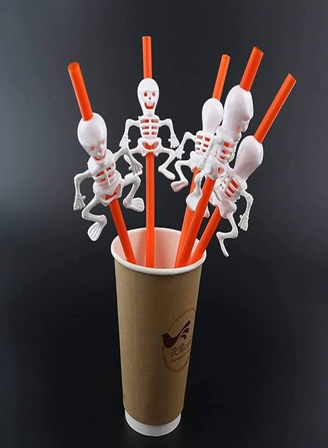 LUDALY Halloween Skeleton Straws,Halloween Party Straws,Halloween Drinking Straws,Halloween Party Favors Decorations Supplies,Pack of 5 (Orange) - Image 2